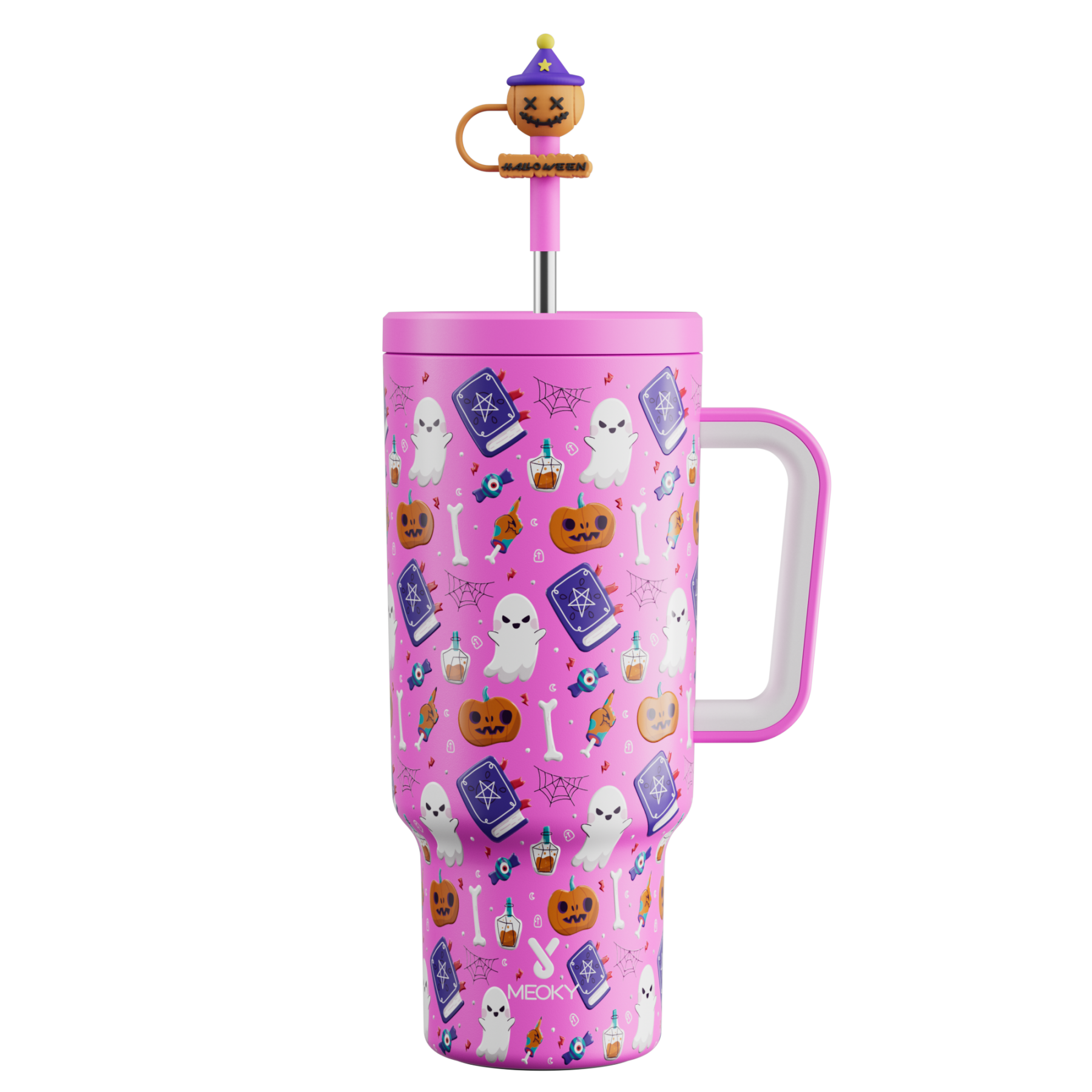 40oz Tumbler With Straw Halloween Special Edition-Pink Pumpkin Halloween
