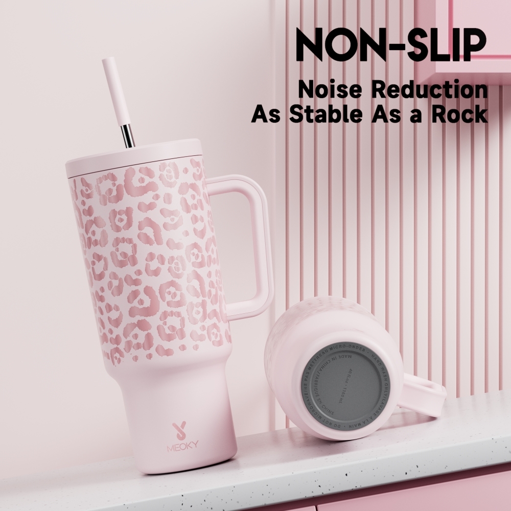 40oz Tumbler With Straw Animal Print Collection-Pink Leopard