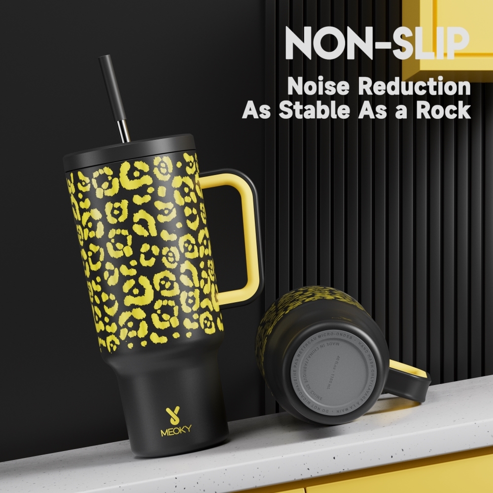 40oz Tumbler With Straw Animal Print Collection-Gold Leopard