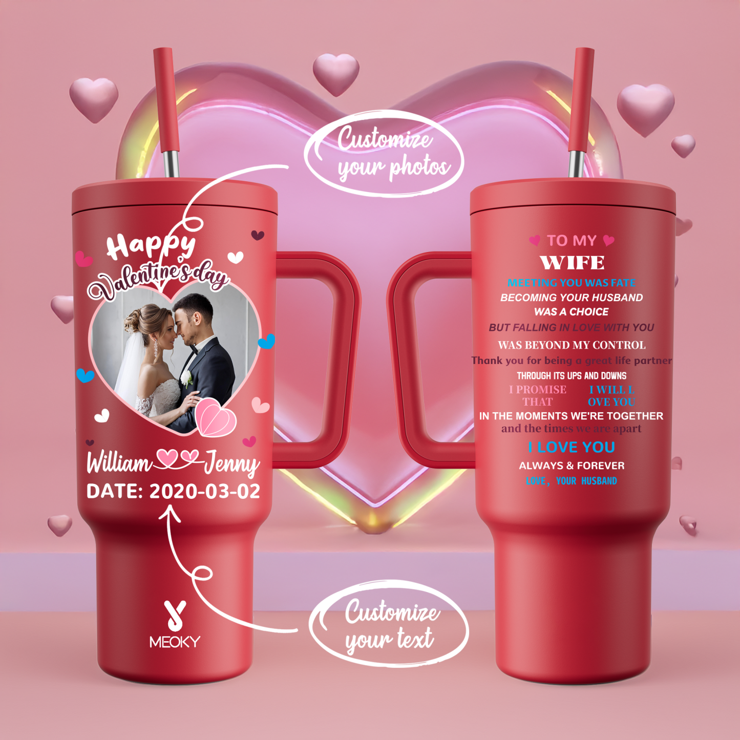 A Love Letter To Her - Customized 40oz Tumbler With Straw - Best Valentine's Day Gifts for Loved Ones