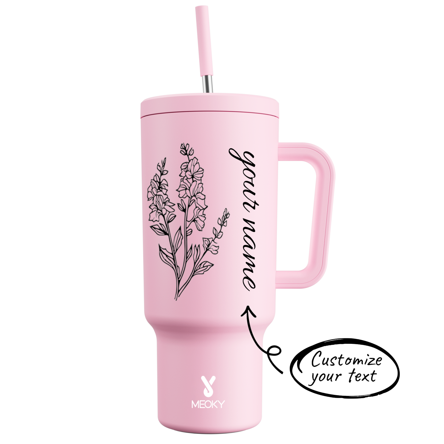 40oz Tumbler With Straw Customized - Monthly Flower