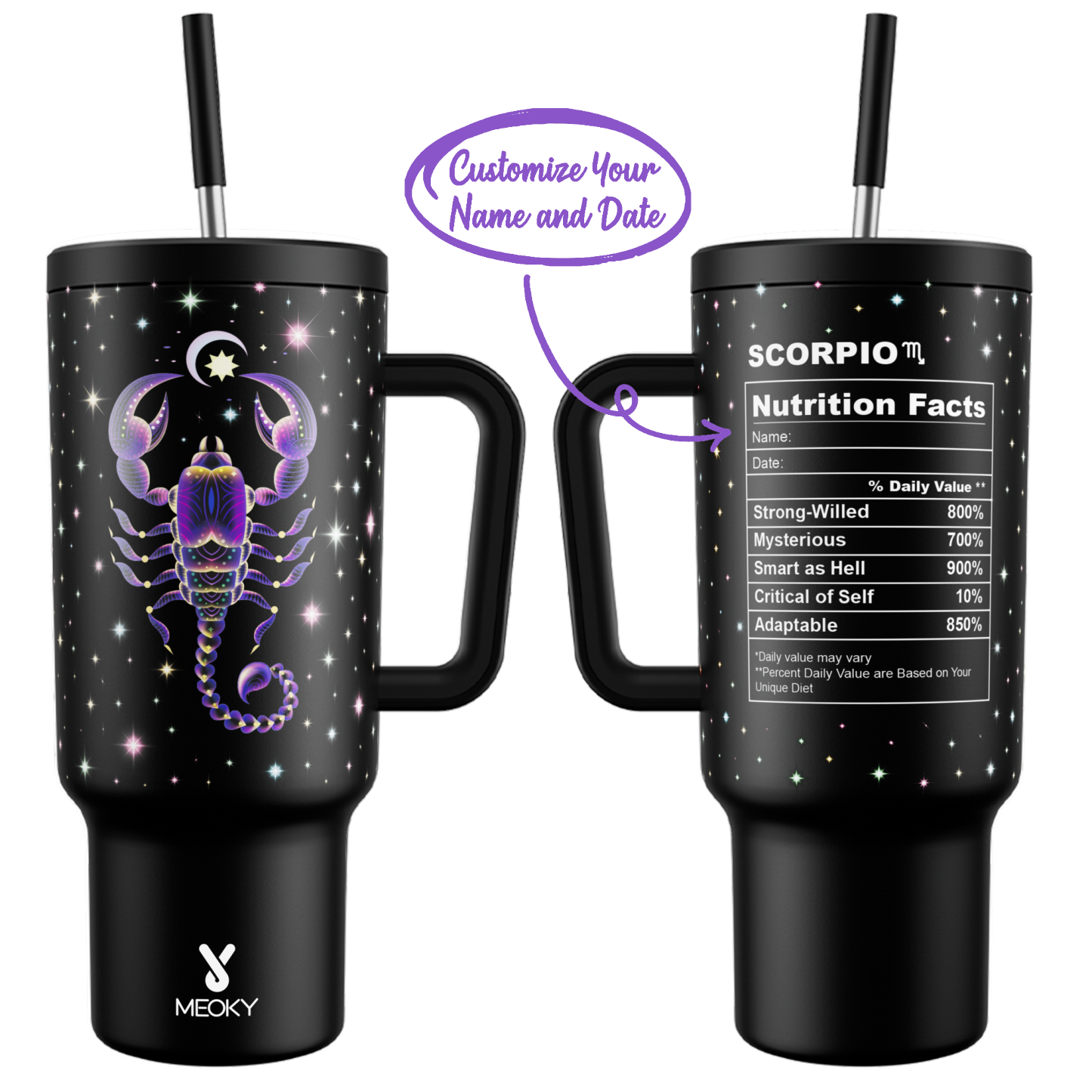40oz Tumbler With Straw Customized - Zodiac Signs - Custom ID Card - Birthday gifts for yourself, friends, family and lover