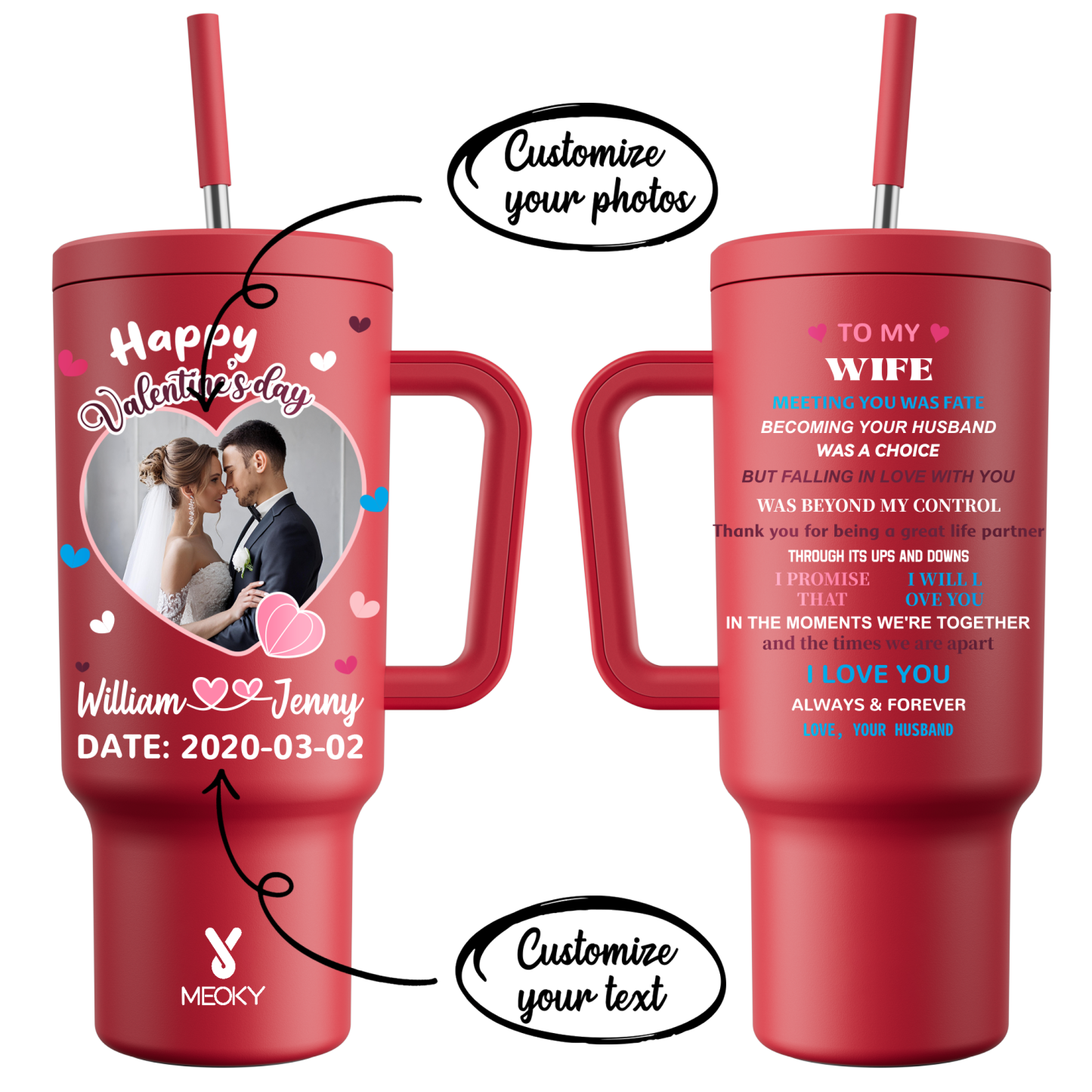 A Love Letter To Her - Customized 40oz Tumbler With Straw - Best Valentine's Day Gifts for Loved Ones