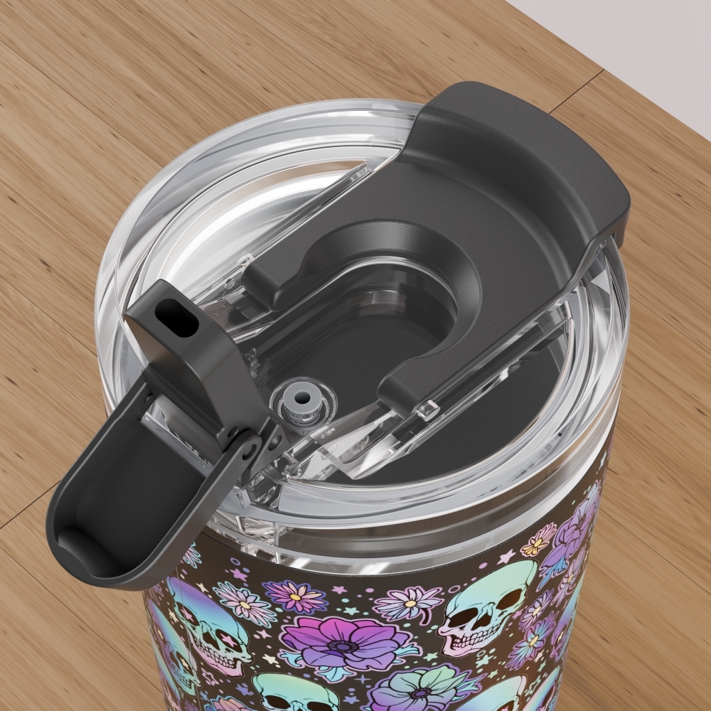 24oz cold cup 2 in 1 lid halloween black skull