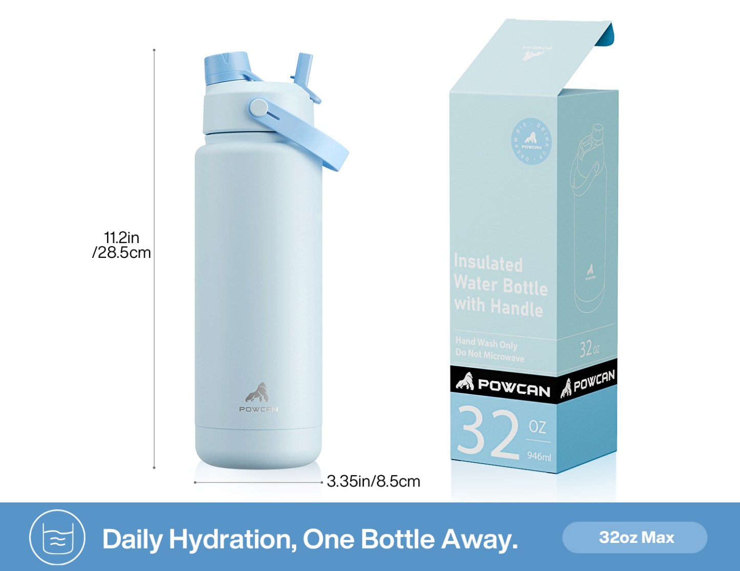 32 oz Insulated Water Bottle with 2-in-1 Straw and Spout Lid - Pure Collection