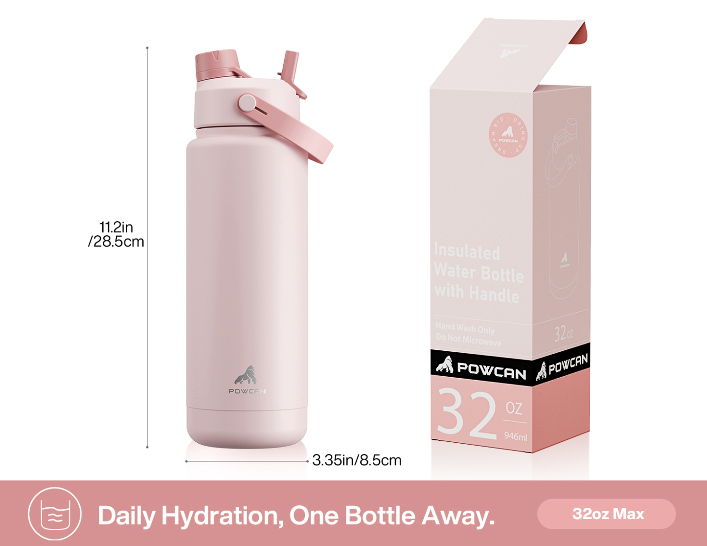 32 oz Insulated Water Bottle with 2-in-1 Straw and Spout Lid - Pure Collection