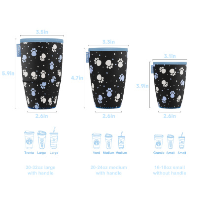 cup sleeve black paw prints
