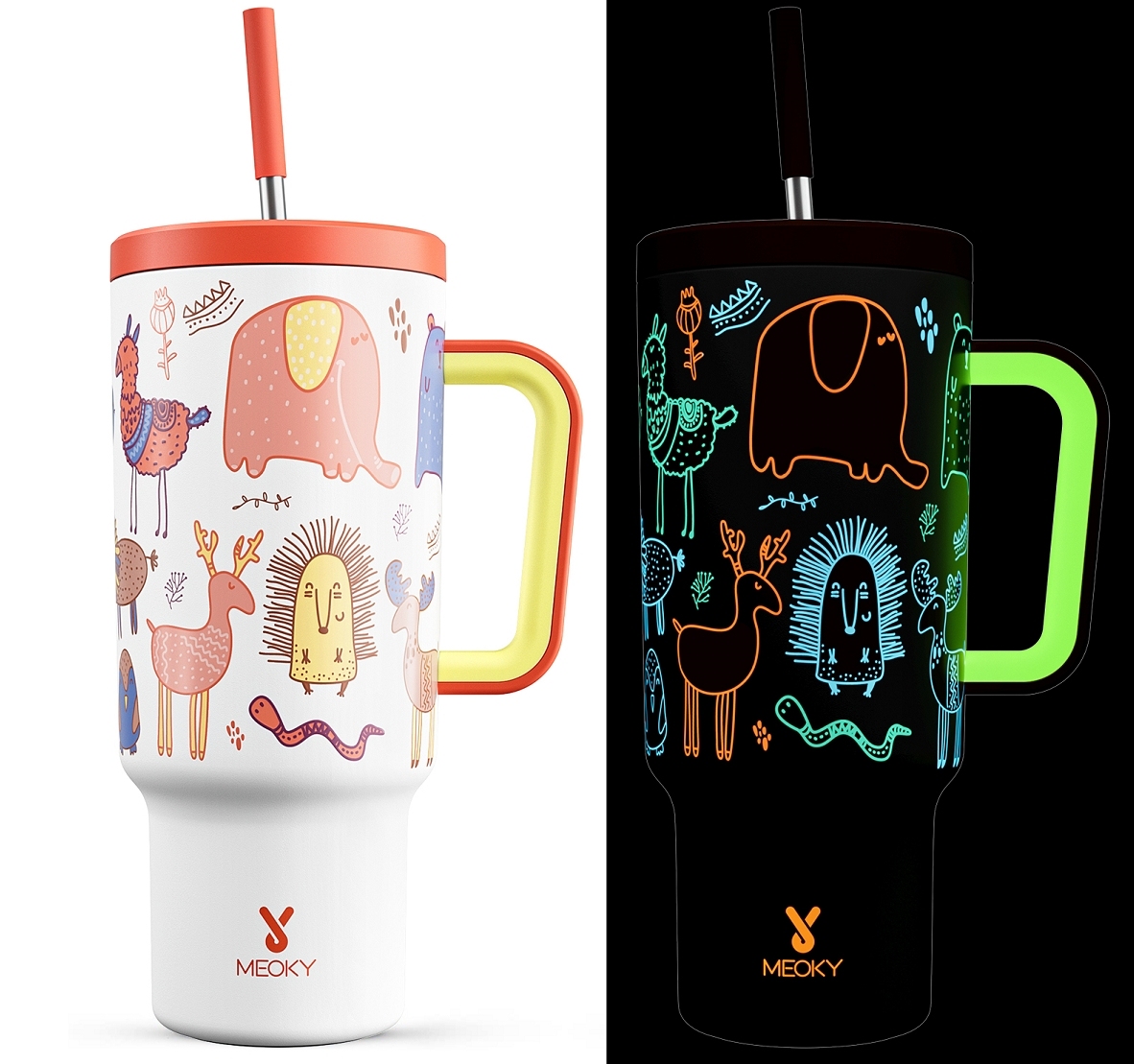 MEOKY 40oz White Glow-in-the-Dark Zoo Tumbler