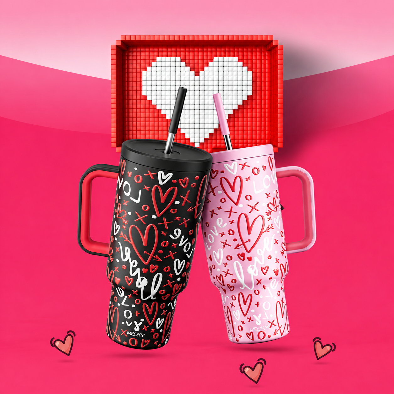 MEOKY 40oz Pink Valentine's Day Tumbler