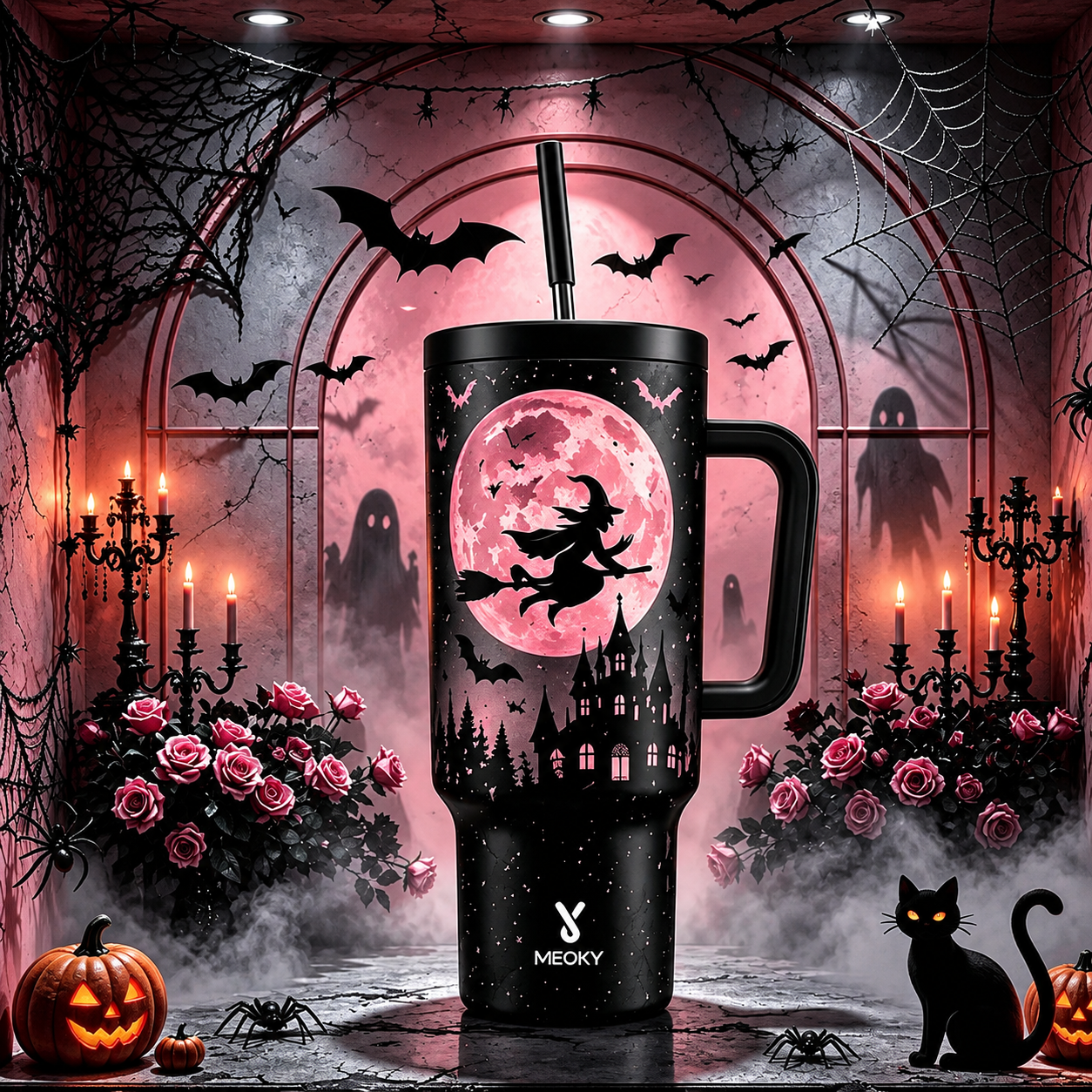 MEOKY 40oz Halloween Insulated Stainless Steel Tumbler Leakproof Travel Cup Keeps Cold for 24 Hours
