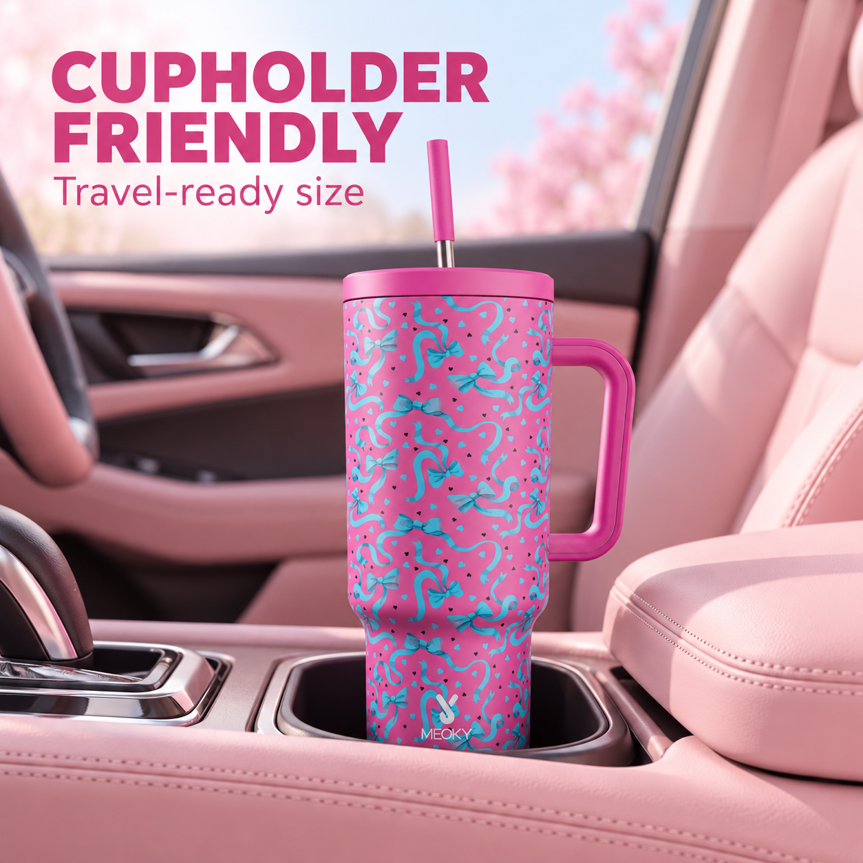 MEOKY 40oz Pink Bow Tumbler