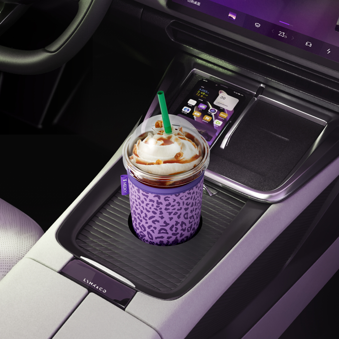 cup sleeve purple leopard