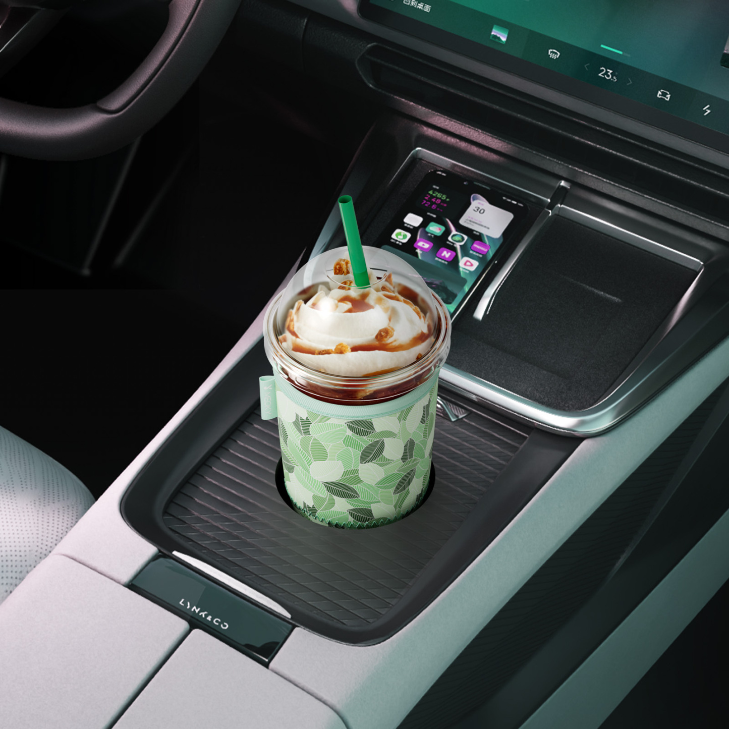 cup sleeve green leaves