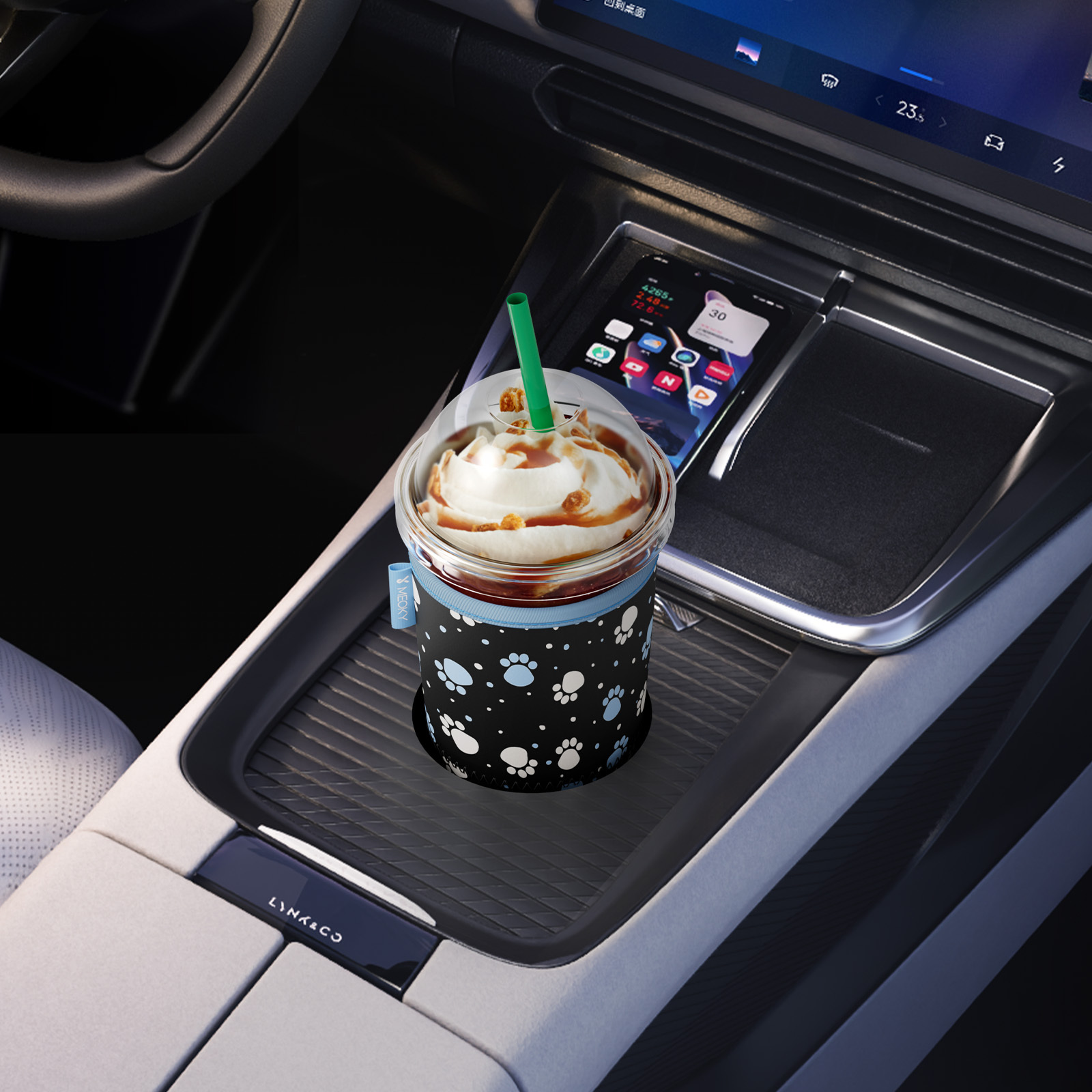 cup sleeve black paw prints