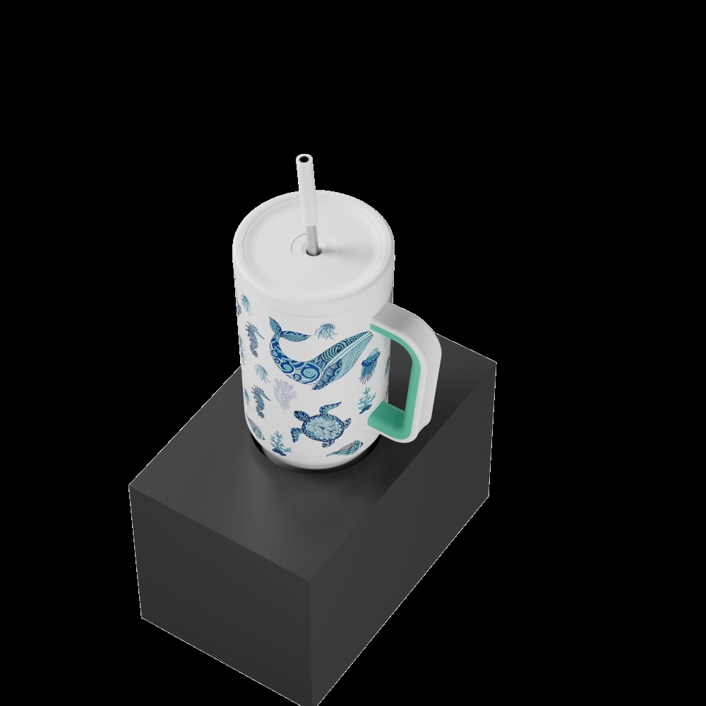 40oz Tumbler With Straw Halloween Special Edition-White Marine Animal - Luminous