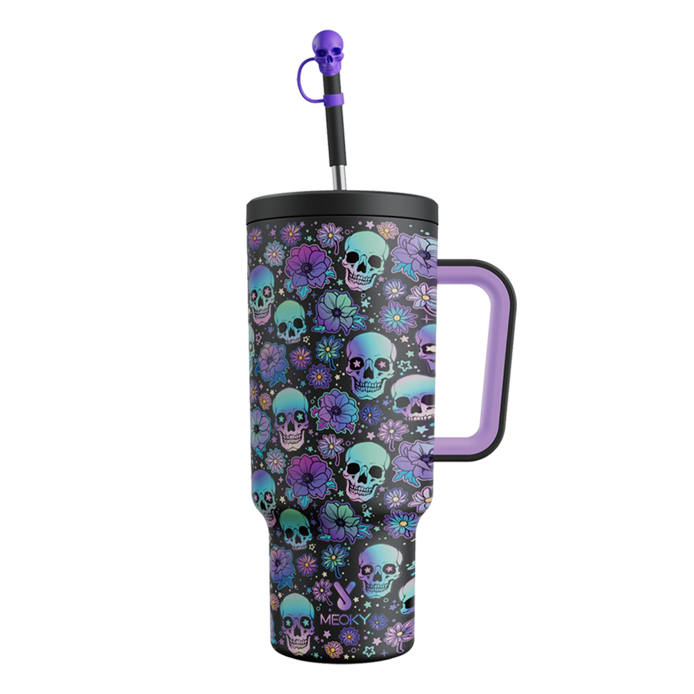 40oz Tumbler With Straw Halloween Special Edition-Black Skull