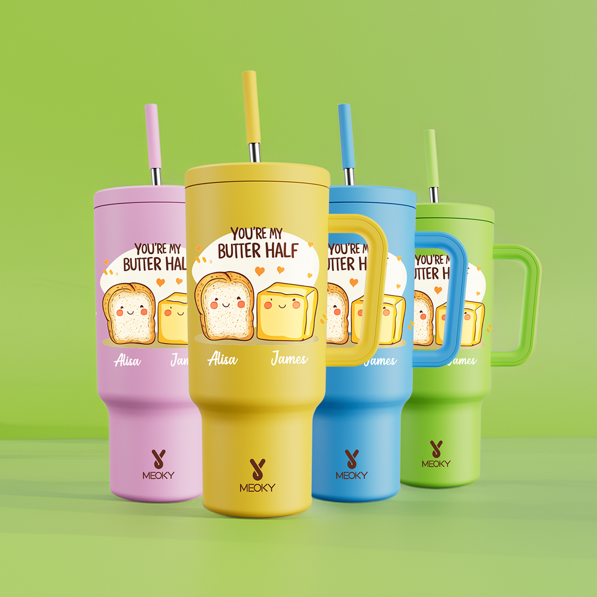 40oz Tumbler With Straw Customized -You're My Butter Half?C A Sip of Love for You!