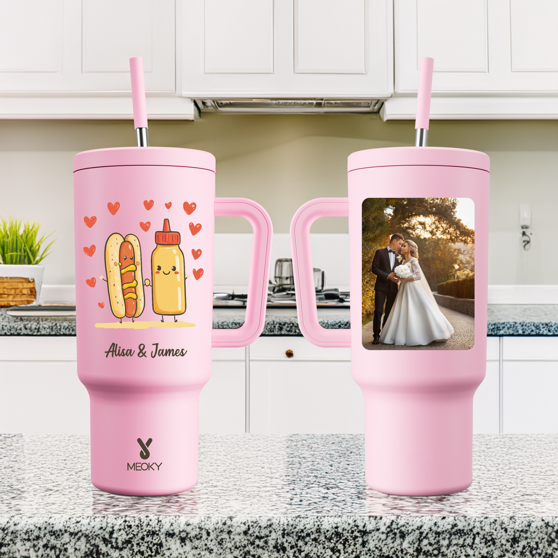40oz Tumbler With Straw Customized - Some Connections Are Simply Inseparable - Just Like Hot Dogs And Mustard!