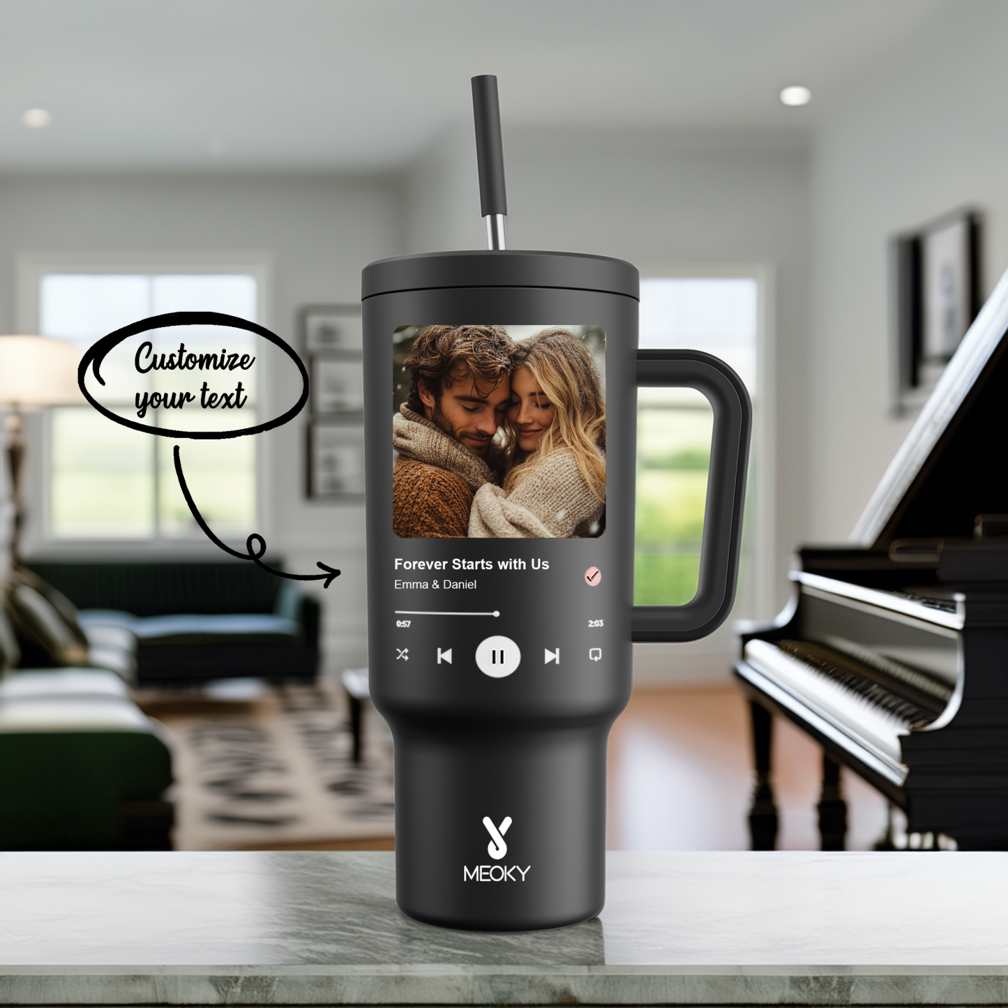 40oz Tumbler With Straw Customized - Custom Favourite Song - Gifts for yourself, friends, family and lover