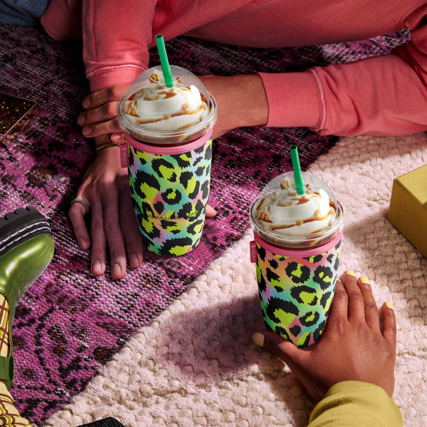 cup sleeve rainbow leopard