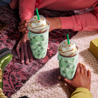 cup sleeve green leaves