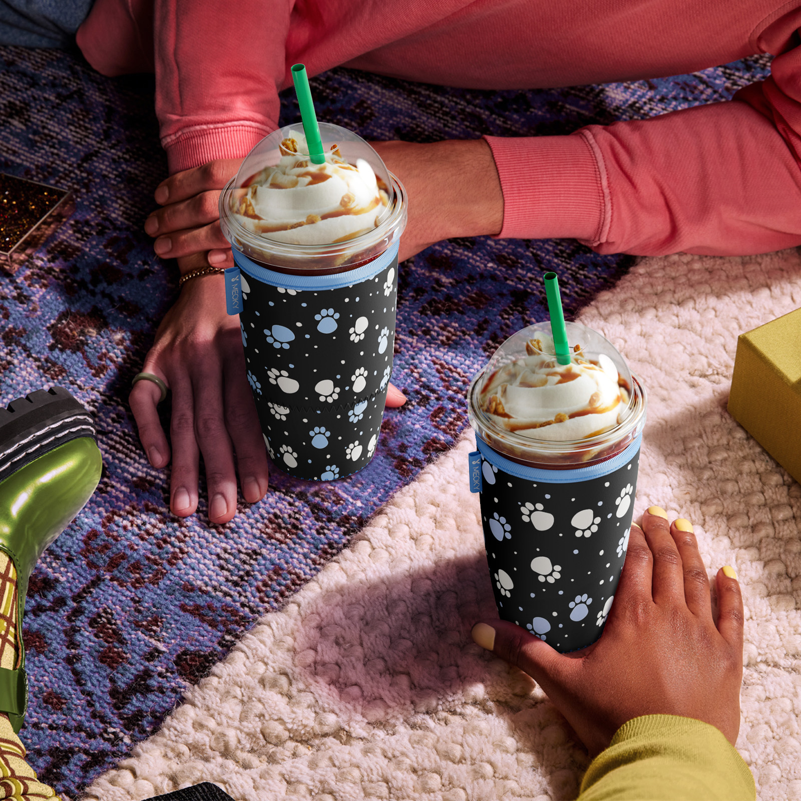 cup sleeve black paw prints