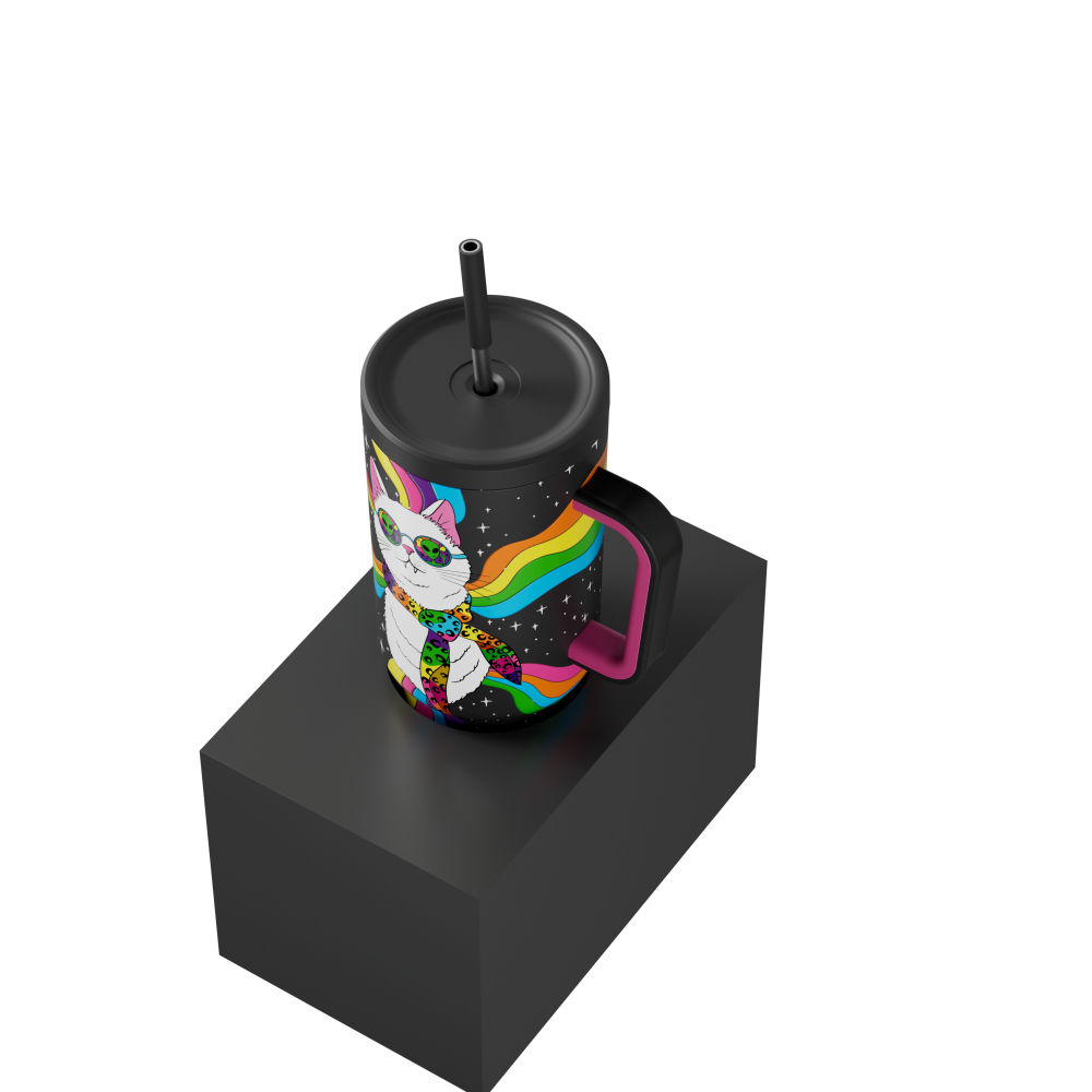 40oz Tumbler With Straw Halloween Special Edition-White Cat