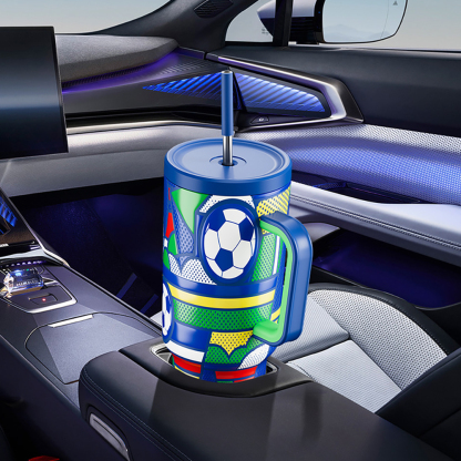 40oz Tumbler With Straw Football Collection-Blue Football