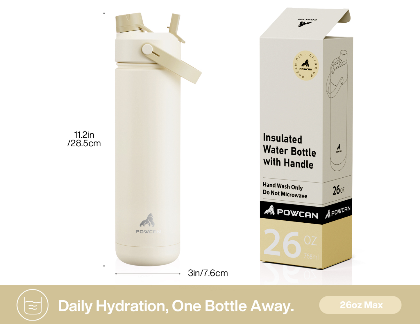 26 oz Insulated Water Bottle with 2-in-1 Straw and Spout Lid - Pure Collection
