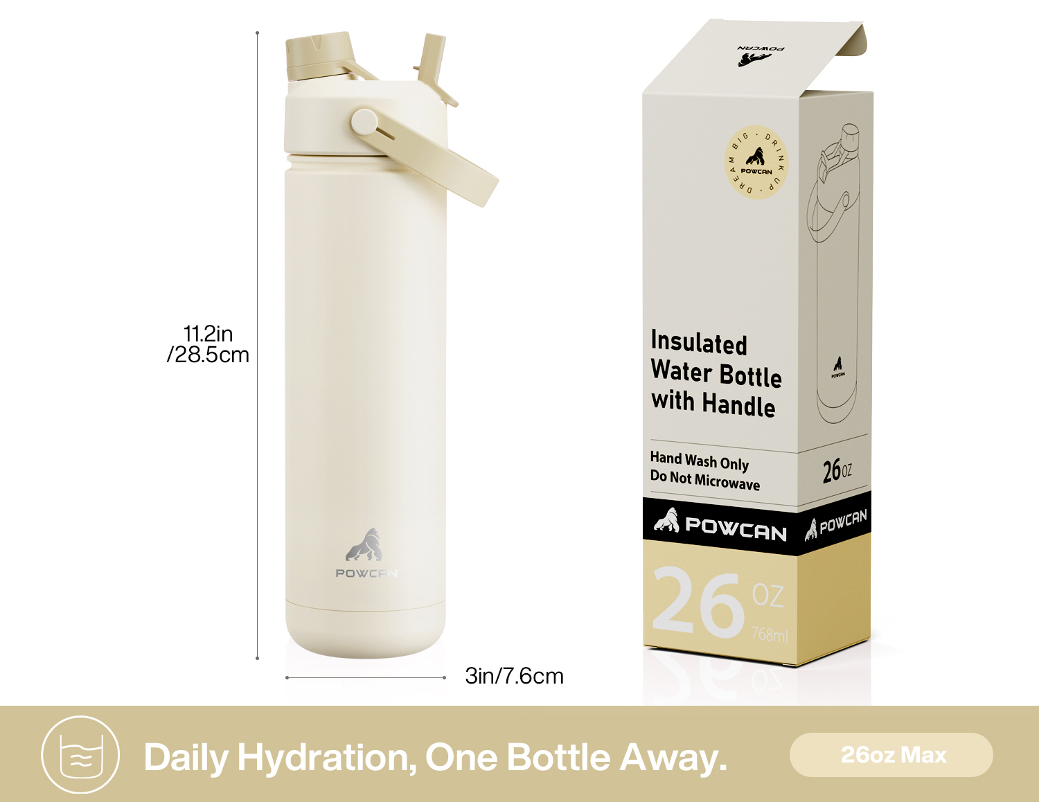 26 oz Insulated Water Bottle with 2-in-1 Straw and Spout Lid - Pure Collection
