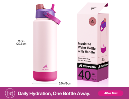 40 oz Insulated Water Bottle with 2-in-1 Straw and Spout Lid