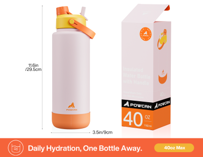 40 oz Insulated Water Bottle with 2-in-1 Straw and Spout Lid