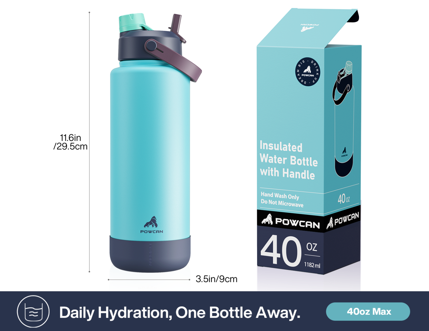40 oz Insulated Water Bottle with 2-in-1 Straw and Spout Lid