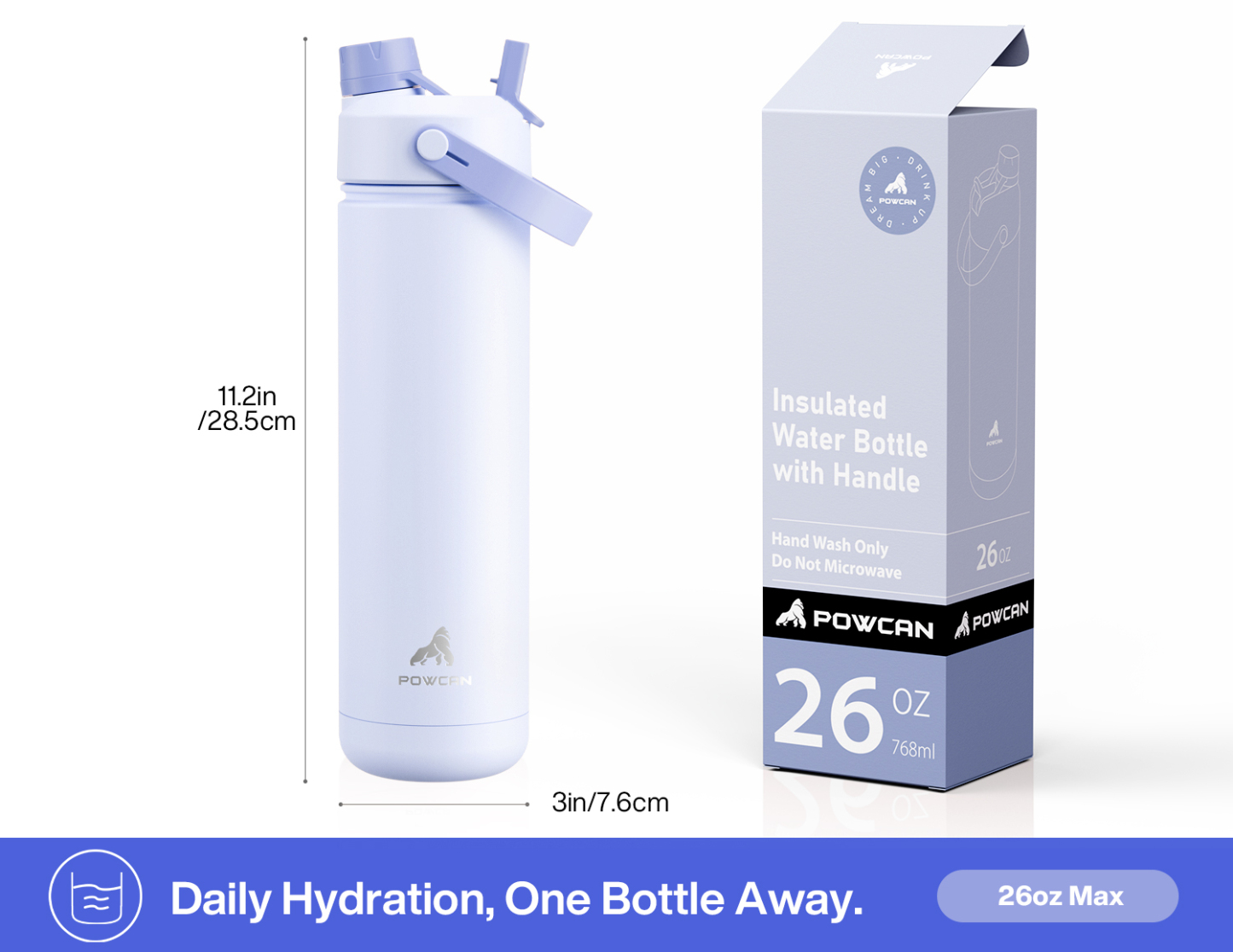 26 oz Insulated Water Bottle with 2-in-1 Straw and Spout Lid - Pure Collection