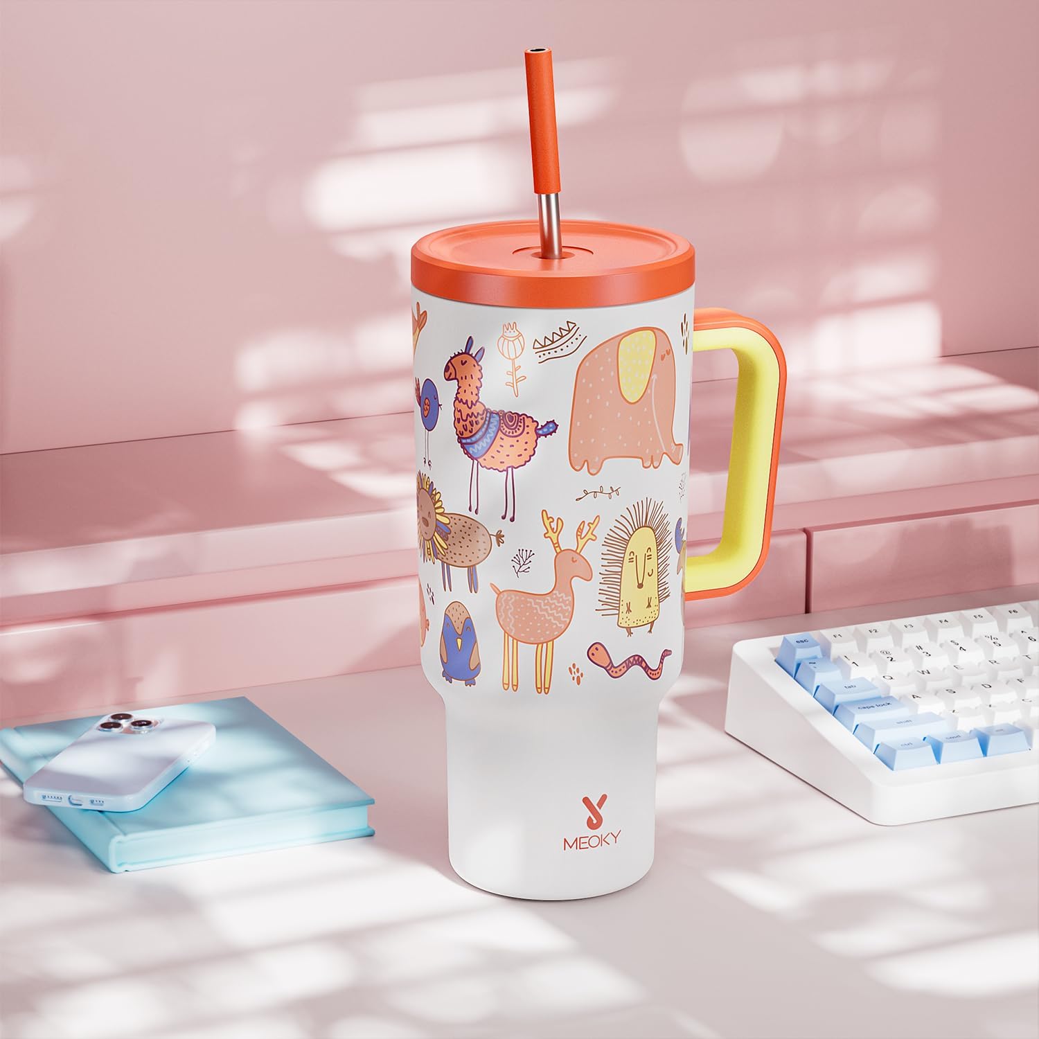 MEOKY 40oz White Glow-in-the-Dark Zoo Tumbler