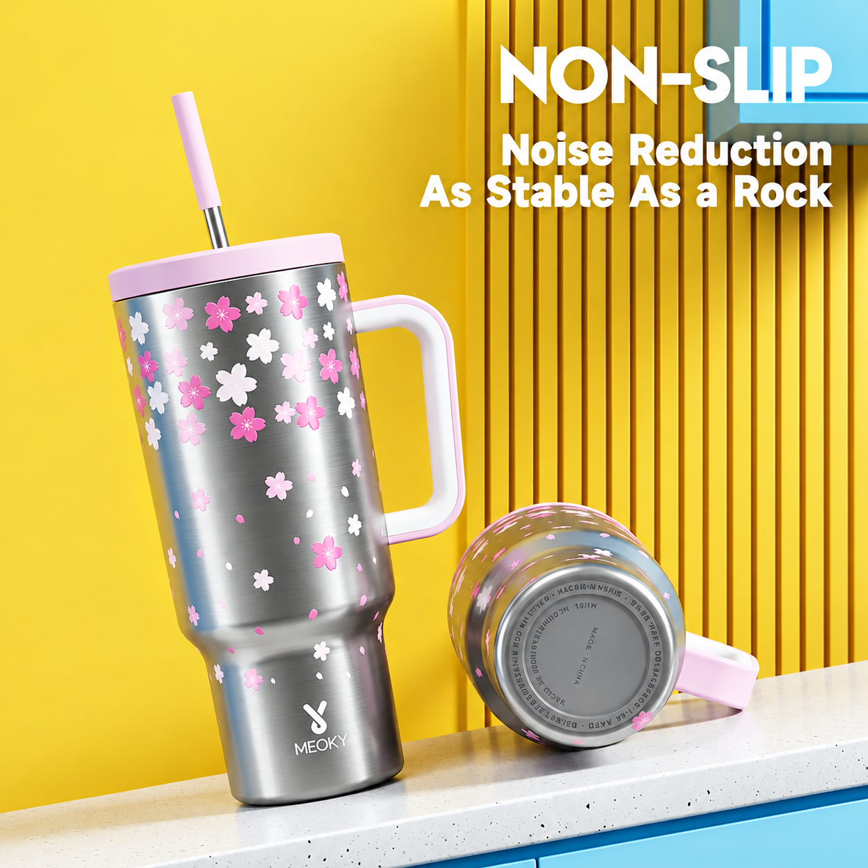 MEOKY 40oz Stainless Steel Insulated Tumbler with Handle and Straw