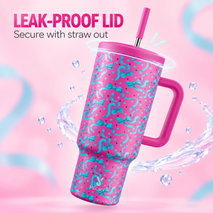 MEOKY 40oz Pink Bow Tumbler