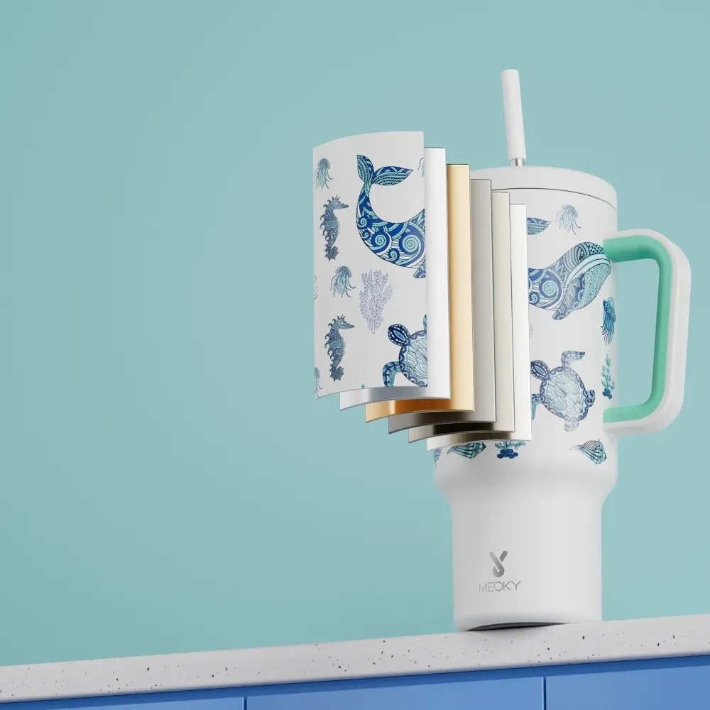 40oz Tumbler With Straw Halloween Special Edition-White Marine Animal - Luminous