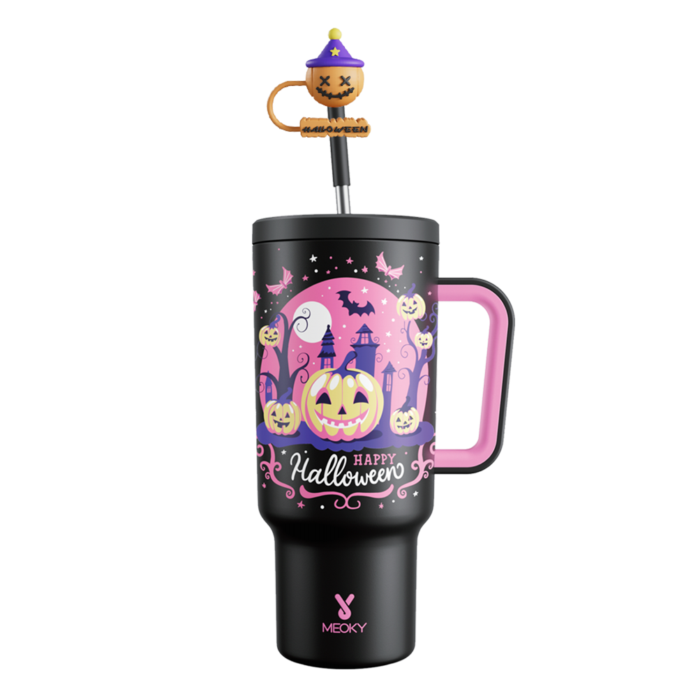 40oz Tumbler With Straw Halloween Special Edition-Black Castle Halloween - Luminous
