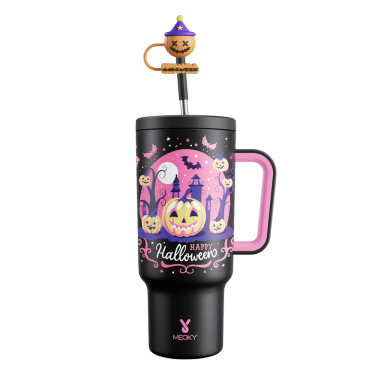 40oz Tumbler With Straw Halloween Special Edition-Black Castle Halloween - Luminous