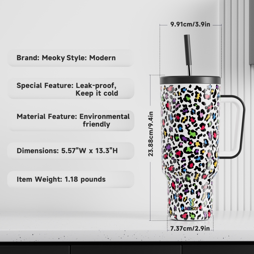 40oz Tumbler With Straw Animal Print Collection-White Color Leopard