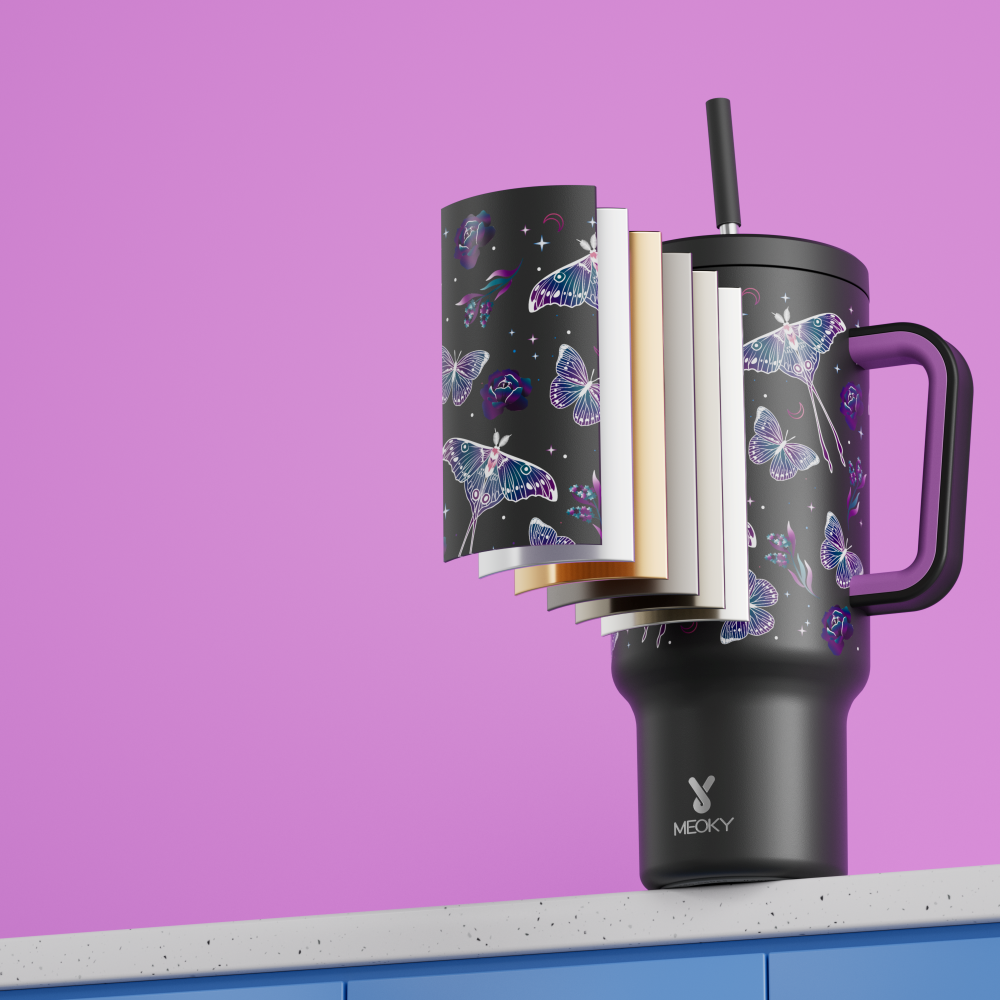 40oz Tumbler With Straw Halloween Special Edition-Black Butterfly - Luminous