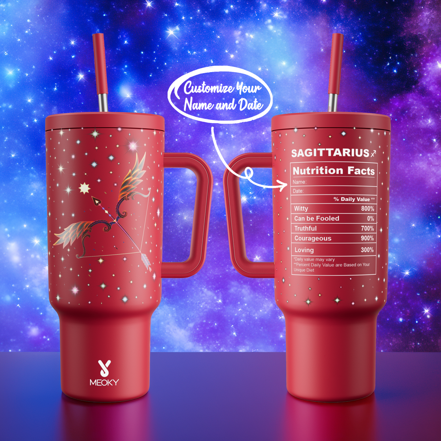 40oz Tumbler With Straw Customized - Zodiac Signs - Custom ID Card - Birthday gifts for yourself, friends, family and lover