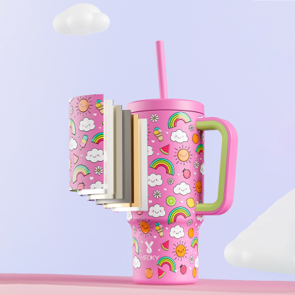 24oz tumbler straw fantasy pink white clouds