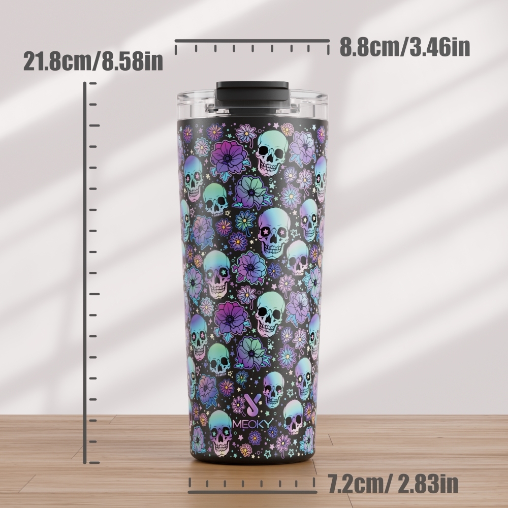 24oz cold cup 2 in 1 lid halloween black skull