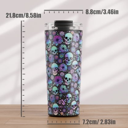 24oz cold cup 2 in 1 lid halloween black skull