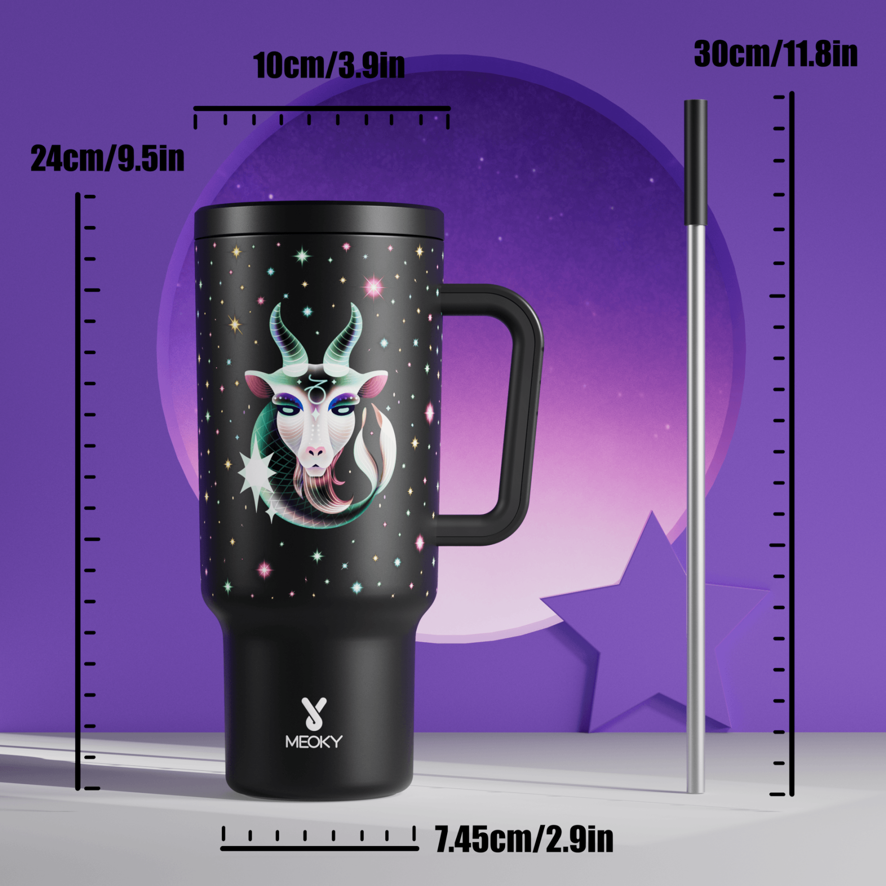 40oz Tumbler With Straw Zodiac Collection-CAPRICORN