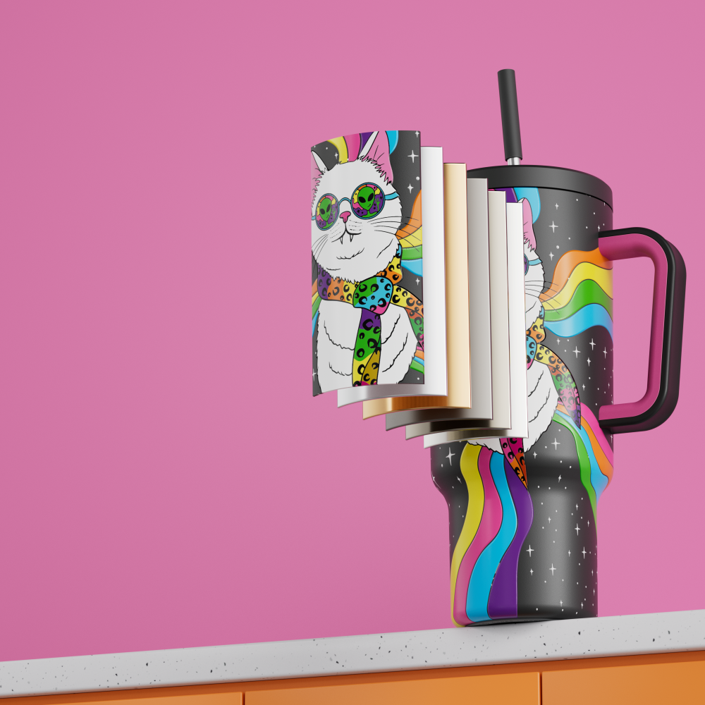 40oz Tumbler With Straw Halloween Special Edition-White Cat