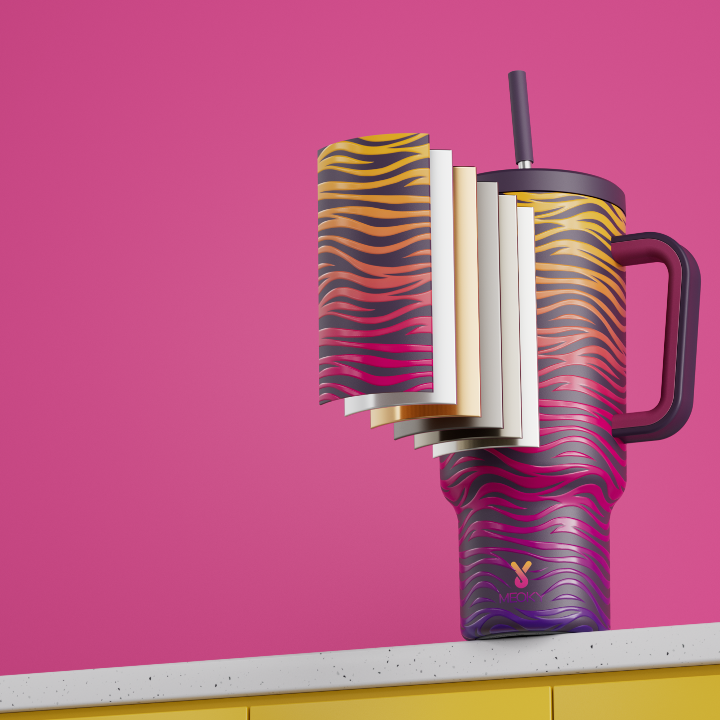 40oz Tumbler With Straw Animal Print Collection-Purple Gradient Zebra
