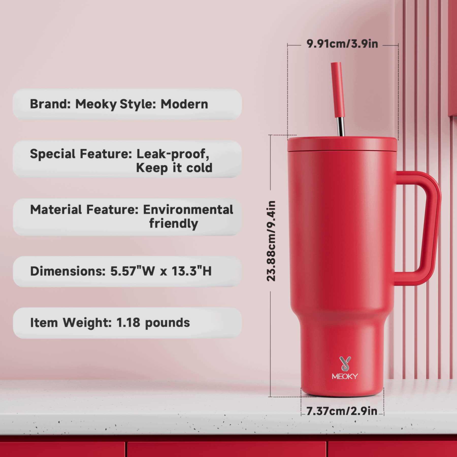 40oz Tumbler With Straw Monochrome Collection-Red